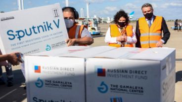 Recibieron el avión la ministra de Salud, Carla Vizzotti, y su par de Defensa, Agustín Rossi.