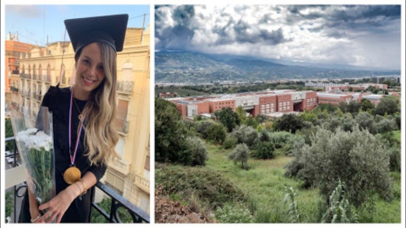 Gabriela celebrando su graduación en la Universidad de Calabria.