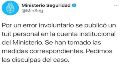 Sabina Frederic respaldó los dichos del ministro retuiteando sus frases en su red social personal.
