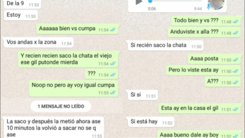 Algunos chats entre el taxista y el sicario.