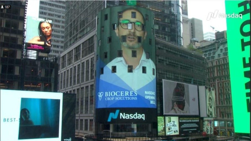 Federico Trucco, empresario rosarino CEO de Bioceres, en las pantallas del corazón de Wall Street
