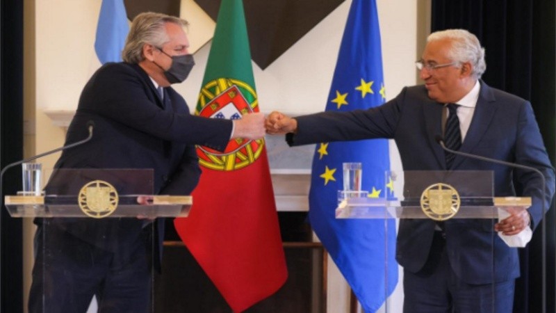 Alberto Fernández durante el encuentro con el el primer ministro de la República Portuguesa, António Costa.