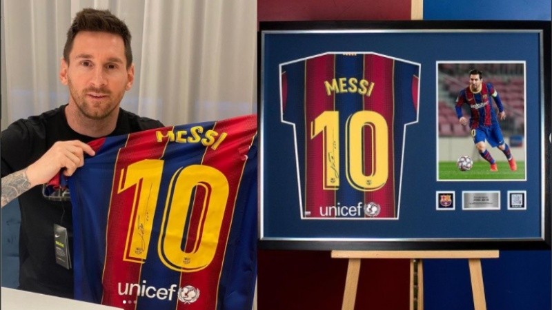 El rosarino reglará cinco camisetas de Barcelona firmadas y enmarcadas. 