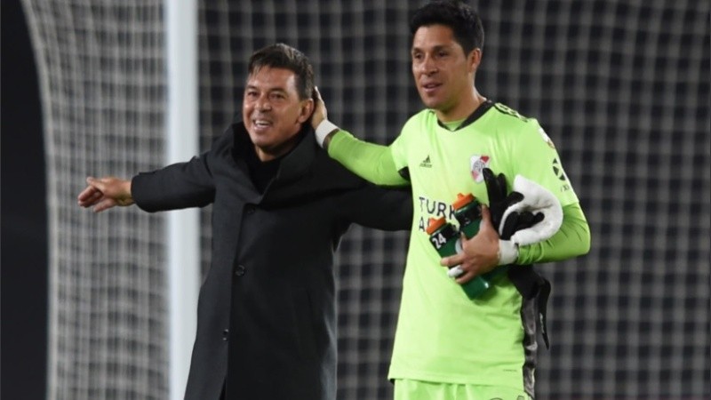 Marcelo Gallardo y Enzo Pérez celebraron el triunfo por 2 a 1 ante Independiente Santa Fe de Colombia por la Copa Libertadores.