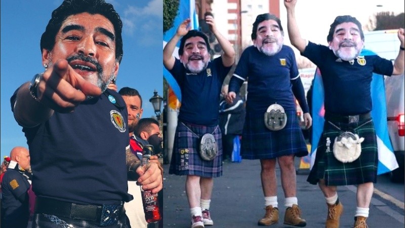 Los hinchas de Escocia fueron al estadio de Glasgow con máscaras del Diez.