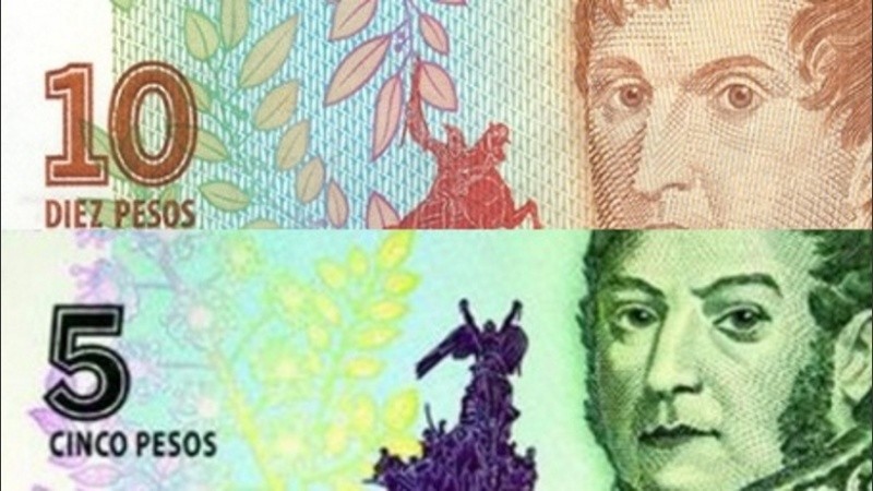La imagen de Belgrano aún se ve en los prontos a desaparecer billetes de 10 pesos, mientras que la figura de San Martín se extinguió de los billetes de 5 pesos que ya salieron de circulación
