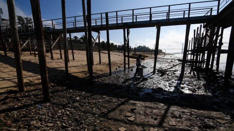 Postales de la bajante: el río Paraná a la altura de Rosario registró este martes una altura de 0.15 metros. 