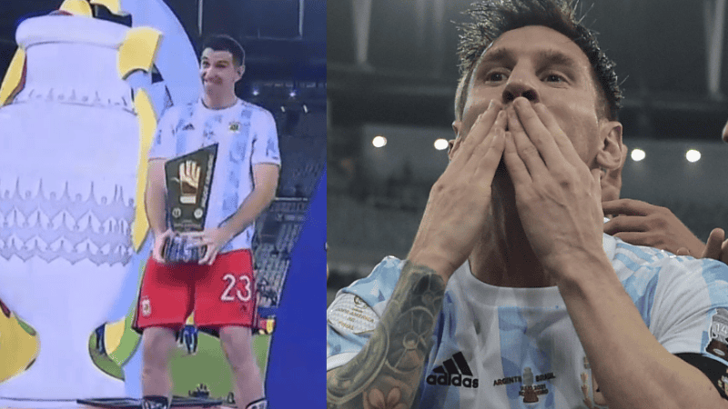 Felices. Dibu volvió a celebrar con su marca registrada y Messi regaló besos.
