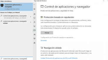 La herramienta se puede configurar desde el apartado "Control de aplicaciones y navegador".