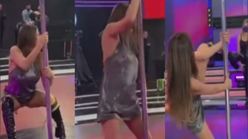 Tiráte un paso: Pampita ensayó algunos movimientos en el caño. 