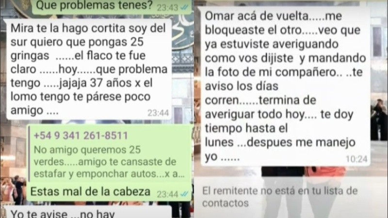 Los Whatsapp que recibió el dueño de la concesionaria baleada.