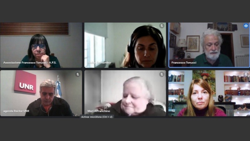 La reunión virtual de la que participó el pedagogo italiano Francesco Tonucci.