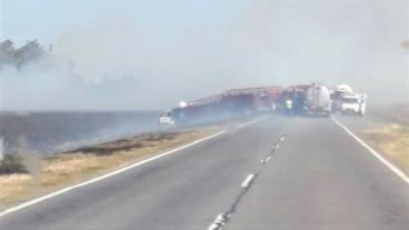 Los camiones bloqueaban la calzada en horas de la tarde.