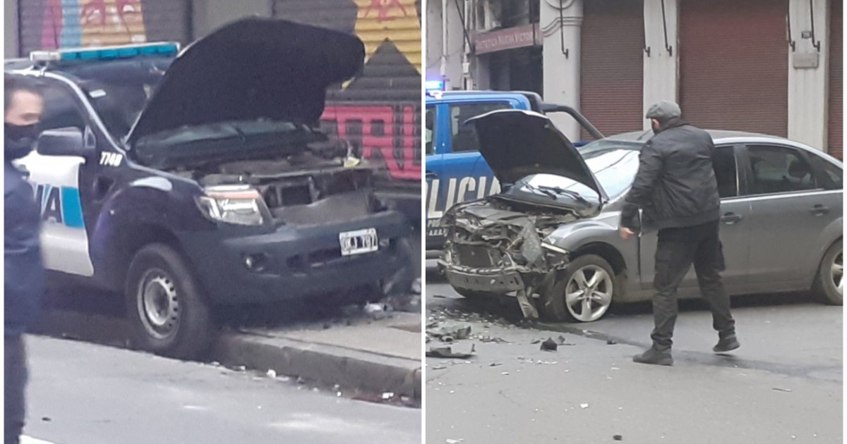 Caos en el microcentro por fuerte choque entre un patrullero de la Policía Federal y un auto