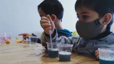 Los más chicos también observan, mezclan, pipetean, arman hipótesis y comparten sus resultados y sacan conclusiones.
