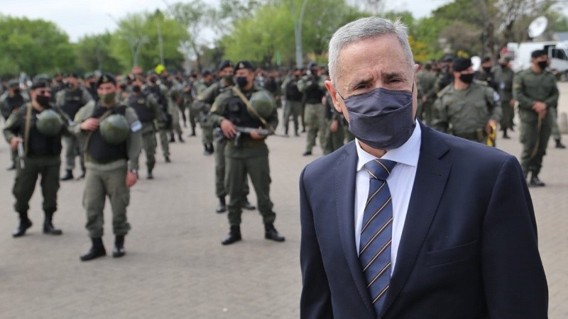 Marcelo Sain en el acto por la llegada de más fuerzas federales para Rosario.