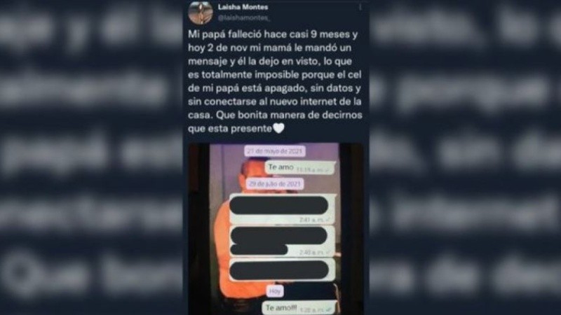 La conversación por WhatsApp fue compartida por su hija y la publicación se volvió viral en Twitter.  