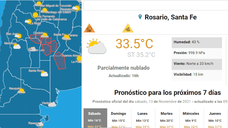 Siete alertas puntuales al sur y al oeste de Rosario, a las 17.
