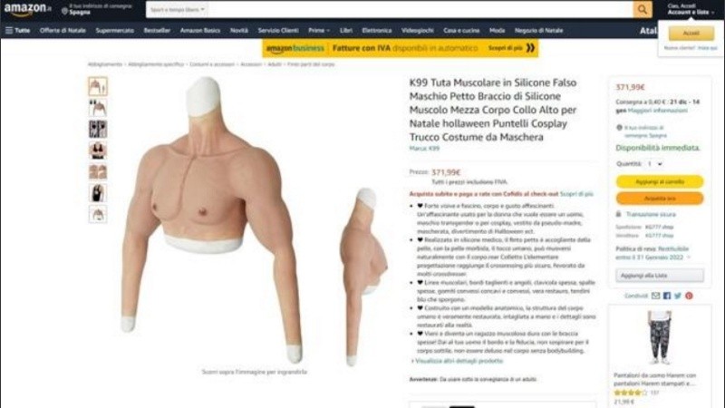 En imagen, el brazo de silicona a la venta en Amazon que utilizó el hombre para ser vacunado.