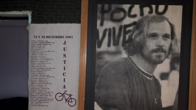 La imagen de Pocho junto al reclamo de justicia por las víctimas de la represión en 2001.