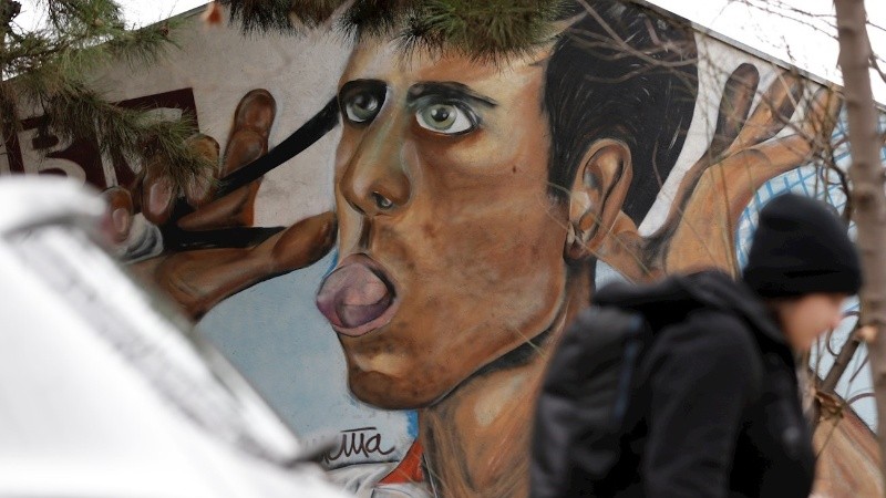 Mural de Djokovic en Serbia.