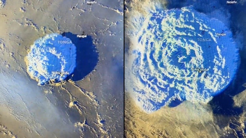 Imágenes satelitales de la erupción submarina.
