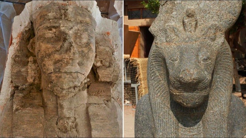 Los investigadores encontraron las estatuas parcialmente sumergidas en el agua.