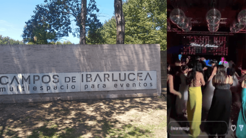 El frente y el interior de la fiesta privada.