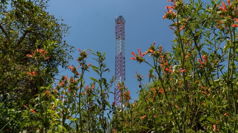 La torre con las cámaras especiales en el Parque Pre Delta de Diamante.