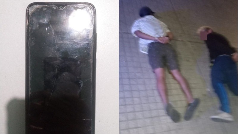 El celular robado y los dos detenidos.