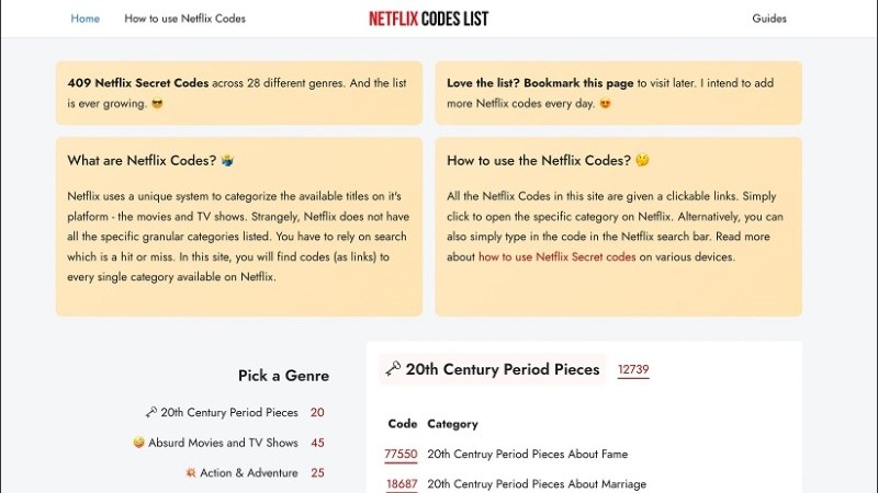 La web ofrece un listado de códigos para filtrar contenidos en Netflix.