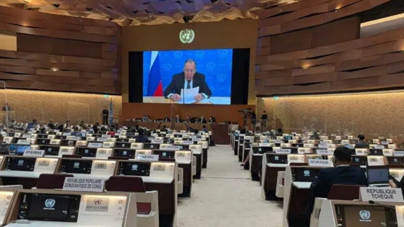 Serguéi Lavrov, ministro de Asuntos Exteriores ruso, interviene en el Consejo de Derechos Humanos de la ONU.
