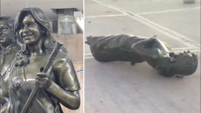 Fotos: rompieron y derribaron una estatua de Cristina Fernández en Río Gallegos | Rosario3