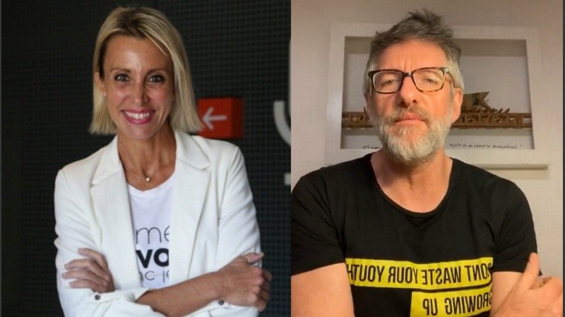 Analía Bocassi y Luis Novaresio, en el primero programa de De Boca en Boca, por Radio 2