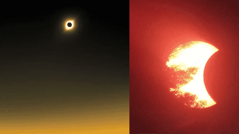 #EclipseSolar: dos de las imágenes compartidas en Twitter esta tarde.