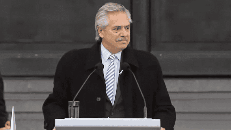 Alberto Fernández durante su discurso por el 20 de junio.