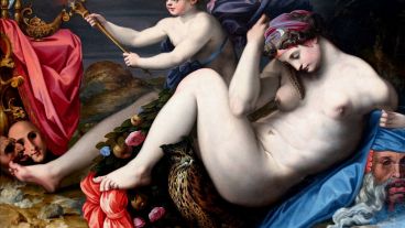 "La noche", de  Michele di Rodolfo del Ghirlandaio (1503-77) es un óleo que representa la escultura del mismo nombre del famoso Miguel Ángel.