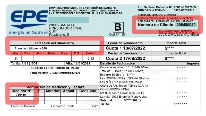 La imagen difundida por la EPE en la que se destacan los datos necesarios para el registro.