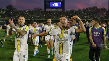 Los jugadores de Rosario Central y la fiesta.