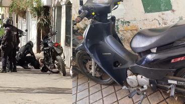 La moto secuestrada y el arresto de los policías al sujeto que escapaba.