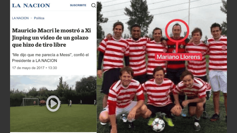 El gol que Macri le mostró al presidente chino y el equipo del camarista Llorens, el arquero.