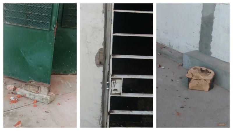 Postales de los destrozos en la escuela de Clavel al 7200.