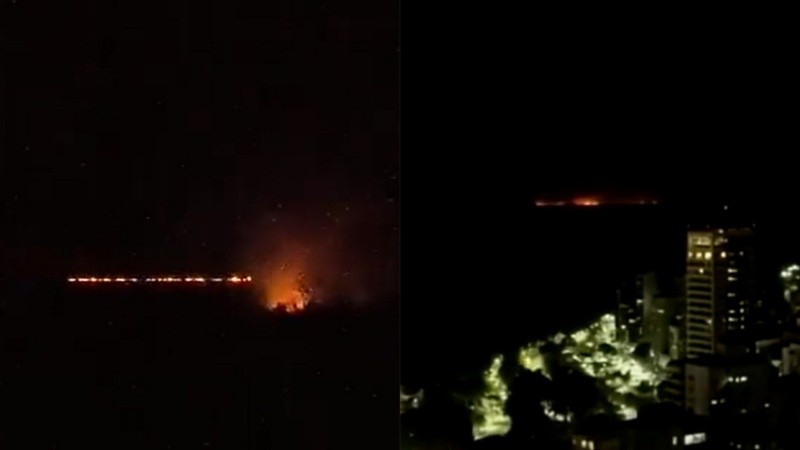 Un islote frente a San Lorenzo bajo fuego y otros focos hacia el sur vistos desde Rosario. 