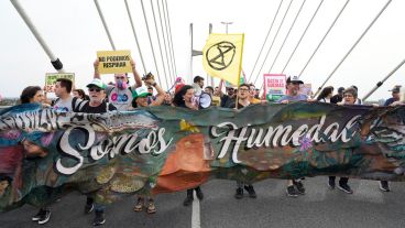 Miles de personas marcharon hacia el puente Rosario Victoria para decirle basta a las quemas en las islas.