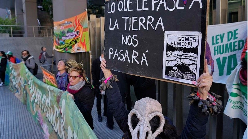 Manifestantes ambientalistas en el Congreso.