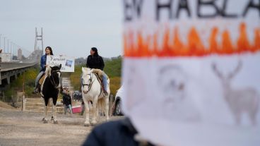 La marcha en el puente en contra de la Ley de Humedales