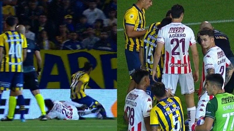 La jugada que reclamó Central por presunto penal a Frías.