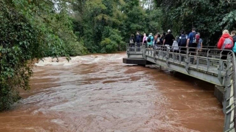 El personal de Iguazú Argentina procederá a rebatir las barandas de las pasarelas y del balcón para permitir que el flujo de agua pase libremente, evitando daños a las estructuras.