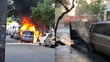 El voraz incendio generó pérdidas totales para uno de los vehículos.