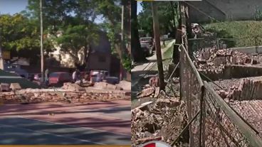 El muro que se vino abajo y las canchas de tenis del club.